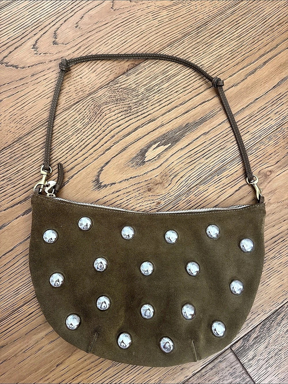 Clare V. Lune Studded Suede Shoulder Bag light brown Like New